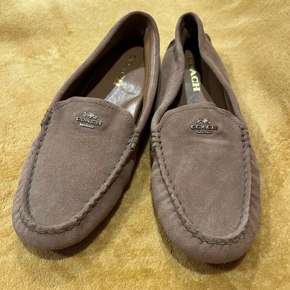 Tan Suede Coach Loafers; Sz. 8